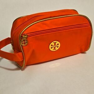 Tory Burch Orange Cosmetic Bag Gold Trim Detail